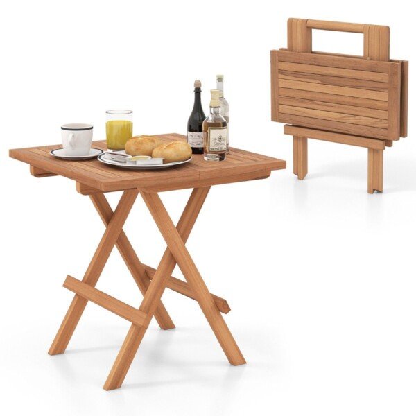 Sulankstomas tikmedžio lauko staliukas 50 x 50 cm (Natūrali)