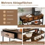 Siauras konsolinis staliukas su dviem stalčiukais ir atviromis lentynomis (Rustic Brown)