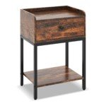 Naktinis staliukas su stalčiumi ir atvira lentyna (Kaimiška ruda)