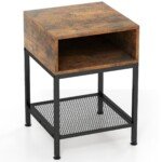 Kompaktiškas stalas su lentyna ir metaliniu rėmu (Rustikalinė ruda)