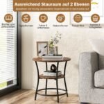 Apvalus dviejų lygių staliukas su metaliniu rėmu (Ruda)