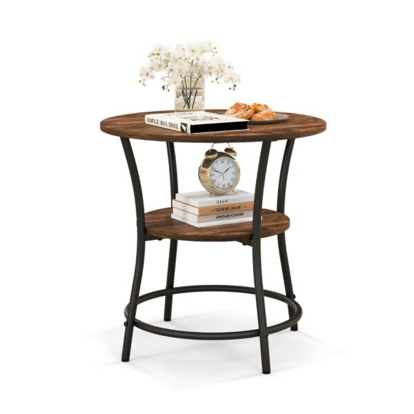 Apvalus dviejų lygių staliukas su metaliniu rėmu (Ruda)