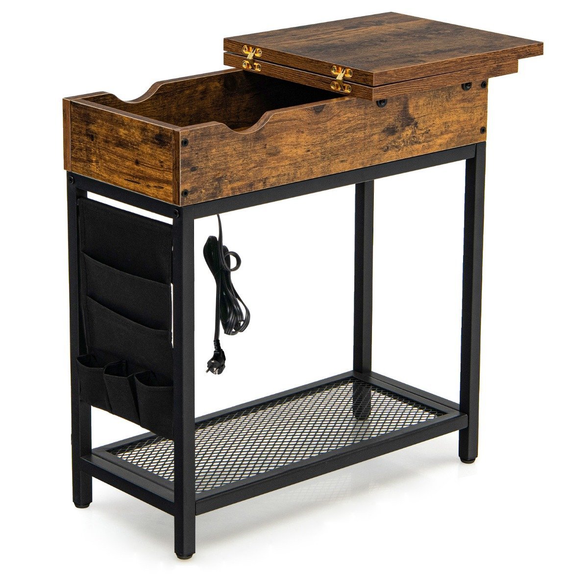 beistelltisch_mit_ladestation-_schmaler_couchtisch-jv10425us-cf-1_10_ Kompaktiškas staliukas su integruota pakrovimo stotele ir daiktadėže (Ruda)