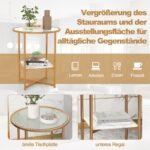 Apvalus staliukas su stikliniu stalviršiu ir dirbtinio marmuro lentyna (Auksinė)