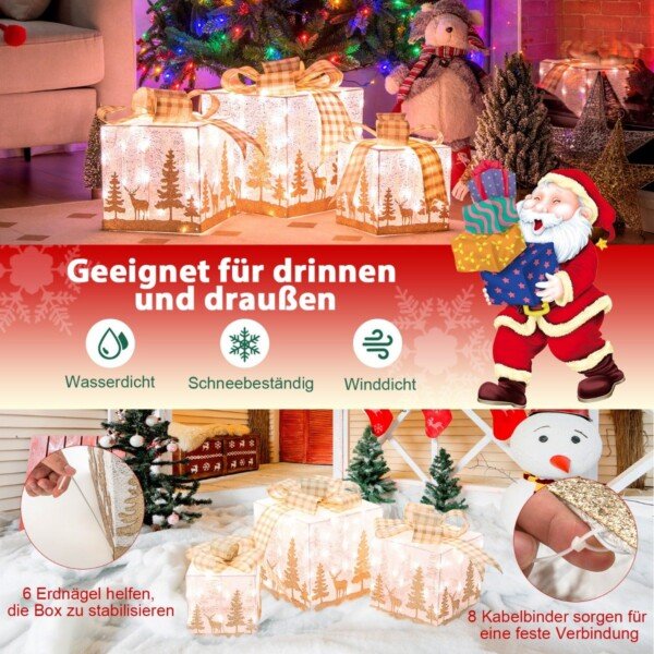 Apšviestos kalėdinės dovanų dėžutės (3 vnt.) (Balta)