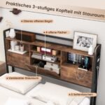 Modernus lovos rėmas su integruota įkrovimo stotele ir keturiais stalčiais (Rudai rusva)