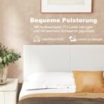 Sąmoningai sukonstruota 140x200 cm dvigulė lova su LED apšvietimu ir šoninėmis kišenėmis (Balta)