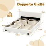 Sąmoningai sukonstruota 140x200 cm dvigulė lova su LED apšvietimu ir šoninėmis kišenėmis (Balta)