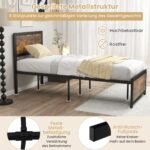 Industrinis lovos rėmas su galvūgaliu ir grotelėmis 90x200 cm (Rustiška ruda)