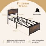 Industrinis lovos rėmas su galvūgaliu ir grotelėmis 90x200 cm (Rustiška ruda)