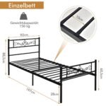 Vientisas metalinis lovos rėmas su galvūgaliu ir kojūgaliu (Juoda)