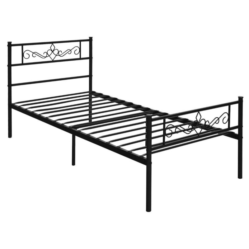 Vientisas metalinis lovos rėmas su galvūgaliu ir kojūgaliu (Juoda)