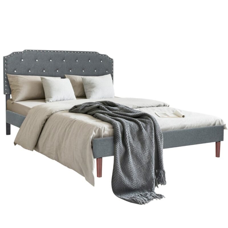 Minkštas lovos rėmas su moderniu dygsniuotu galvūgaliu (Pilka)