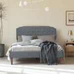 Minkštas lovos rėmas su moderniu dygsniuotu galvūgaliu (Pilka)