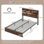 Dvigulės lovos rėmas su integruota įkrovimo stotele ir daiktadėžėmis (Rustikalus rudas)