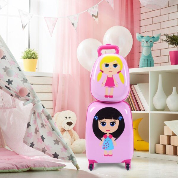 Vaikiškas kelioninis lagaminas ir kuprinė (Rožinė)