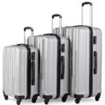 Kieto korpuso kelioninių lagaminų rinkinys su kodine spyna (Sidabrinė)
