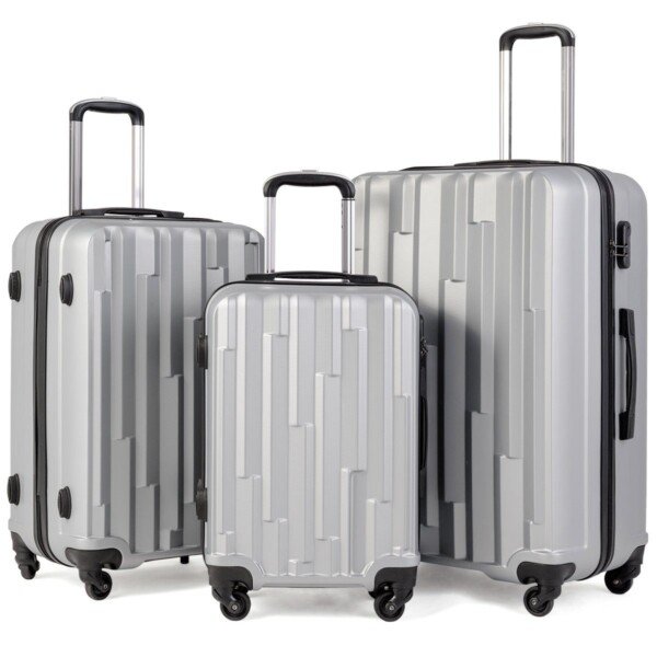 Kieto korpuso kelioninių lagaminų rinkinys su kodine spyna (Sidabrinė)