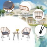 Lauko rotango baldų komplektas su dviem kėdėmis ir staliuku (Pilka)