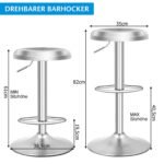 Aukščio reguliuojama sukamoji baro kėdė su atrama kojoms (Sidabrinė)