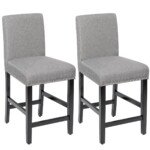 Aukštos virtuvės kėdės su atlošu ir medinėmis kojomis (Pilka)