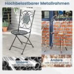 Sulankstomas sodo kėdžių komplektas su metaliniu rėmu ir mozaikiniu dizainu (Juoda)