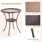 Apvalus lauko stalas su stikliniu stalviršiu ir lentyna (Ruda)