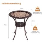 Apvalus lauko stalas su stikliniu stalviršiu ir lentyna (Ruda)