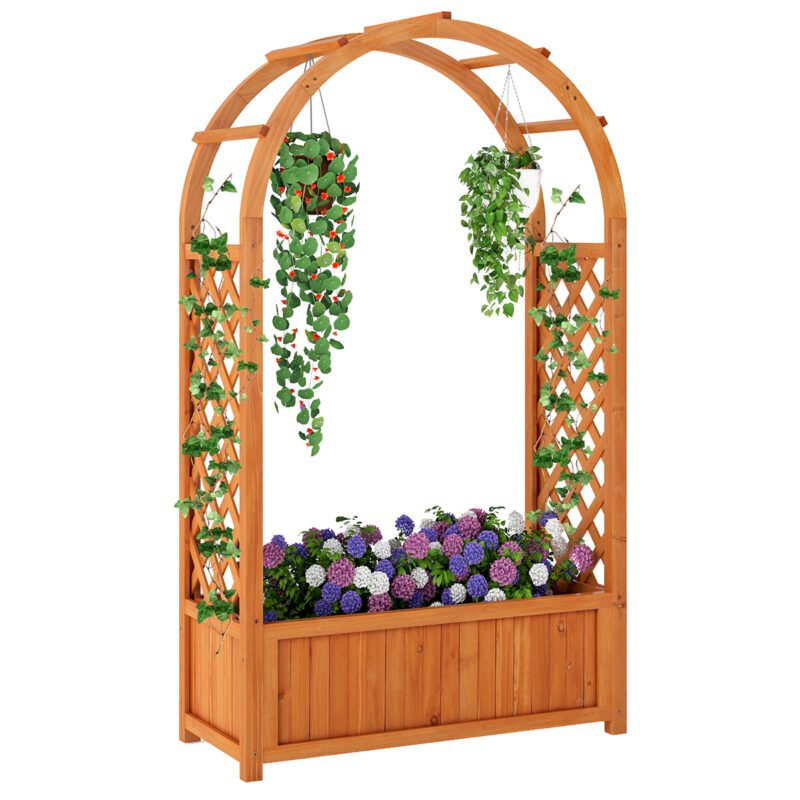 Medinis lauko vazonas su atrama ir arka (Ruda)