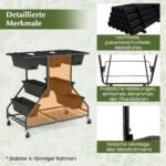 Vertikalus gėlynas su septyniomis dėžutėmis ir ratukais (Juoda)