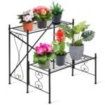 Dvigubas metalinis augalų stovas 60 x 60 x 60 5 cm (Juoda)