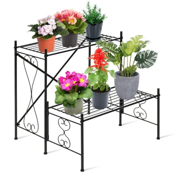 Dvigubas metalinis augalų stovas 60 x 60 x 60 5 cm (Juoda)