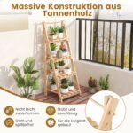 Sulankstomas medinis augalų stovas su keturiomis lentynomis (Natūrali)