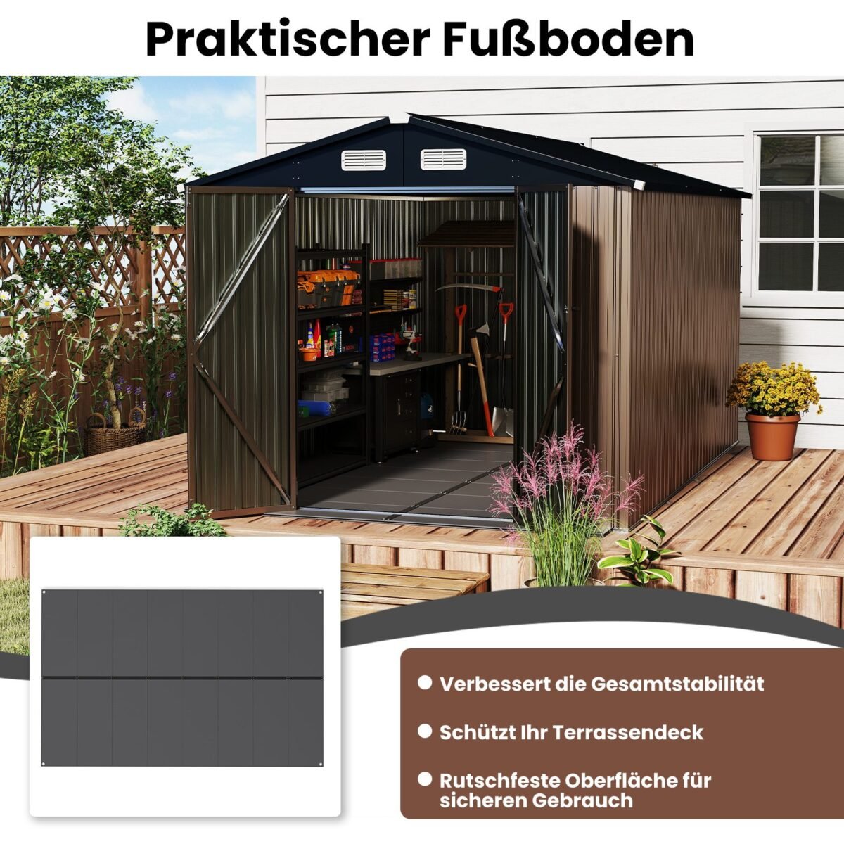 Plokštė lauko sandėliukui 343 cm x 215 cm su neslystančiu paviršiumi (Pilka)