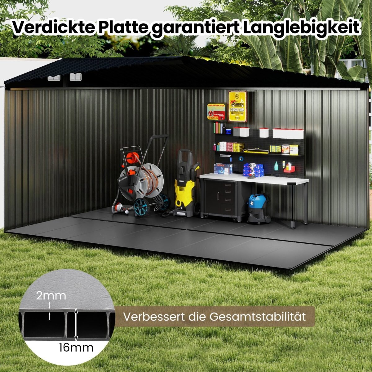 Plokštė lauko sandėliukui 343 cm x 215 cm su neslystančiu paviršiumi (Pilka)