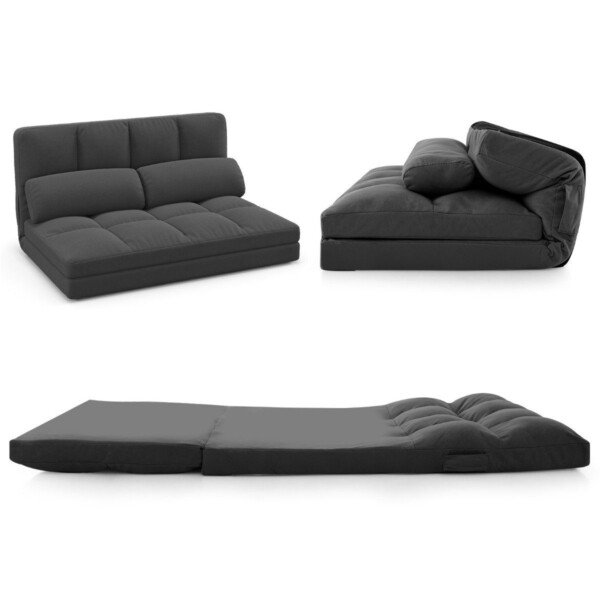 Transformuojama grindų sofa-lova su 6 padėčių atlošu (Tamsiai pilka)