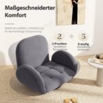 Sulankstomas grindų krėslas su reguliuojamu atlošu ir porankiais (Pilka)