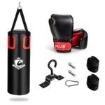 Daugiasluoksnis bokso maišas su pirštinėmis ir tvarsteliu (Raudona ir juoda)