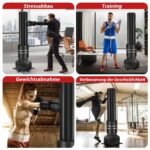 Aukštas stovintis bokso maišas su siurbimo pagrindu ir pirštinėmis (Juoda)