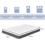 Aukštos kokybės 22 cm storio hibridinis čiužinys su kišeninėmis spyruoklėmis (Balta ir juoda)