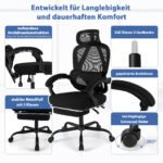 Ergonomiška biuro kėdė su ištraukiama kojų atrama ir reguliuojamu atlošu (Juoda)