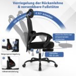 Ergonomiška biuro kėdė su ištraukiama kojų atrama ir reguliuojamu atlošu (Juoda)