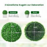 Dirbtinio buksmedžio formos rutulys su baltais žiedais (Žalia)