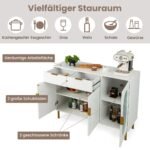 Indų spintelė su stiklinėmis durelėmis ir metalinėmis kojomis (Balta)