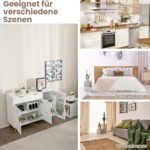 Indų spintelė su stiklinėmis durelėmis ir metalinėmis kojomis (Balta)