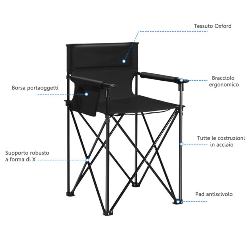 Sulankstoma lauko kempingo kėdė su atspariu vandeniui audiniu ir didele apkrova (Juoda)