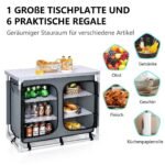 Nešiojama sulankstoma lauko virtuvė su 6 lentynomis ir didele darbine plokšte (Pilka)