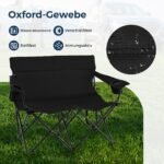 Sulankstoma dvivietė kempingo kėdė su porankiais ir puodelių laikikliais (Juoda)