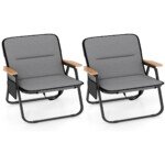 Sulankstomos kempingo kėdės su nuimama pagalve ir šonine kišene (Pilka)