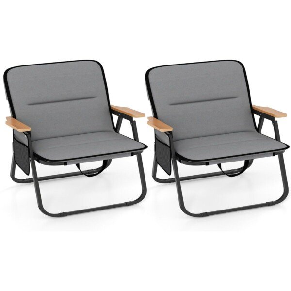 Sulankstomos kempingo kėdės su nuimama pagalve ir šonine kišene (Pilka)